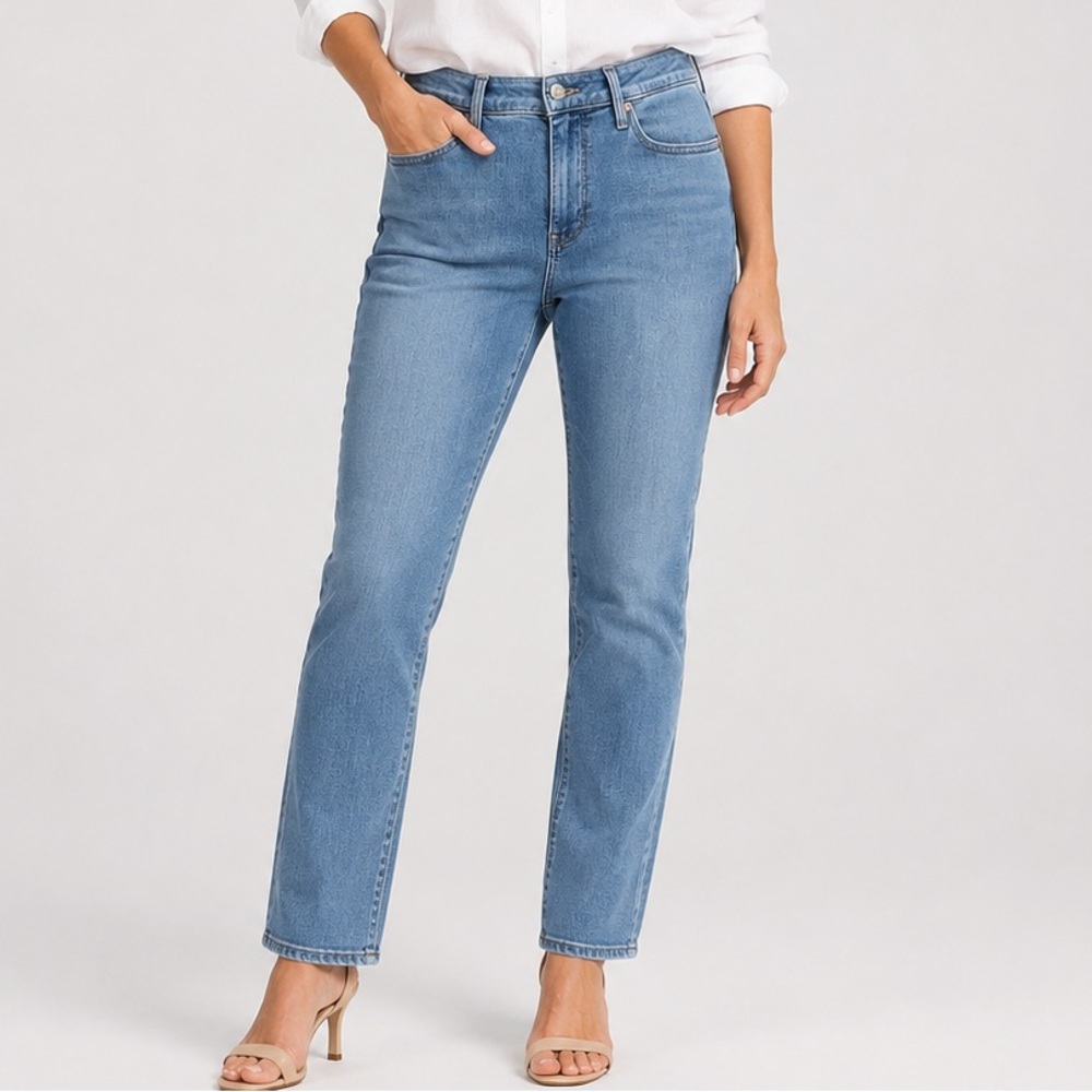 NEW NYDJ Sheri Slim Straight Leg Jeans Womens 12 Haley Light Mid Rise Lift Tuck